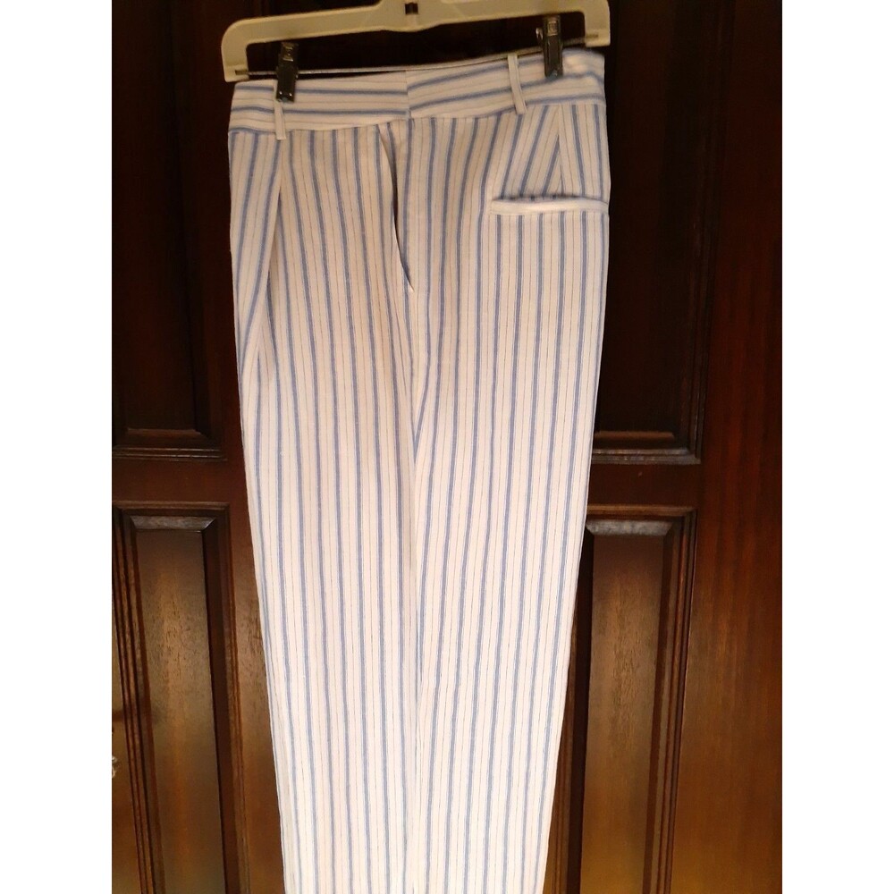 Loft Linen Pants 14 XL $69 NEW Blue White Striped Linen Blend Wide Leg High Rise